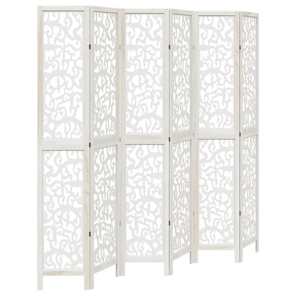 Biombo Separador De 6 Paneles Madera Maciza Paulownia Blanco