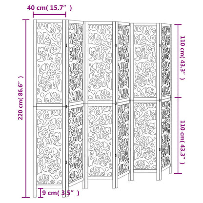 Biombo Separador De 6 Paneles Madera Maciza Paulownia Blanco