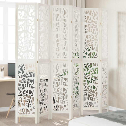 Biombo Separador De 6 Paneles Madera Maciza Paulownia Blanco