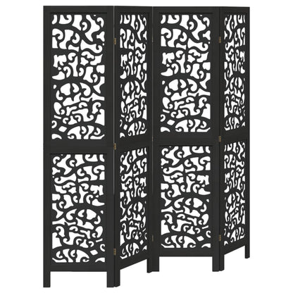 Biombo Separador De 4 Paneles Madera Maciza Paulownia Negro