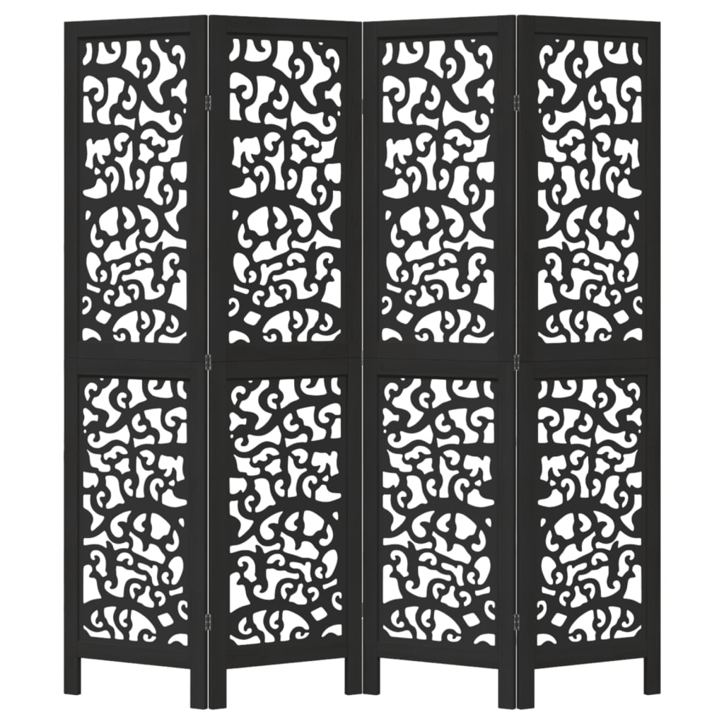 Biombo Separador De 4 Paneles Madera Maciza Paulownia Negro