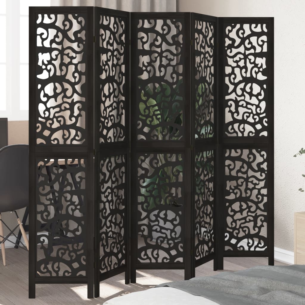 Biombo Separador De 4 Paneles Madera Maciza Paulownia Negro