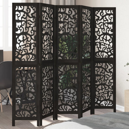 Biombo Separador De 4 Paneles Madera Maciza Paulownia Negro