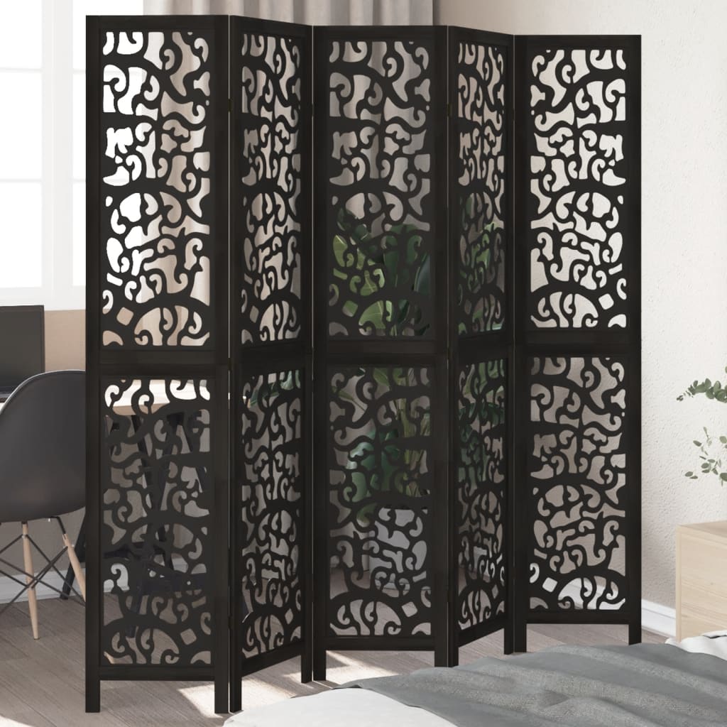 Biombo Separador De 4 Paneles Madera Maciza Paulownia Negro
