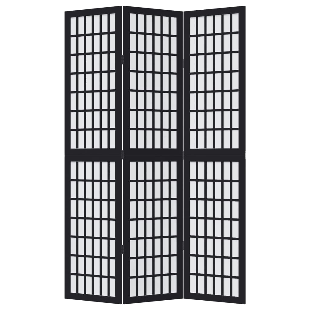 Biombo Separador De 3 Paneles Madera Maciza Paulownia Negro