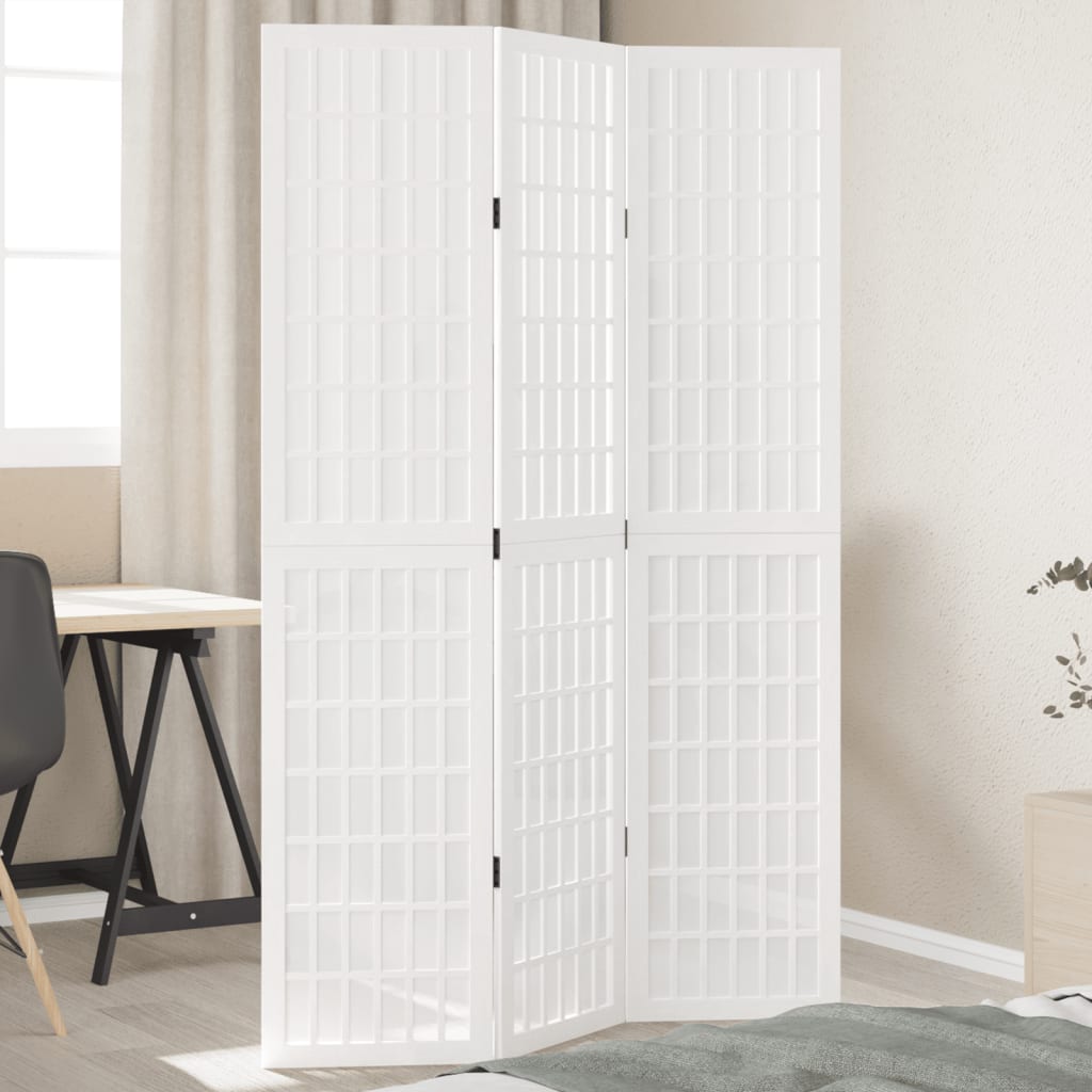 Biombo Separador De 5 Paneles Madera Maciza Paulownia Blanco