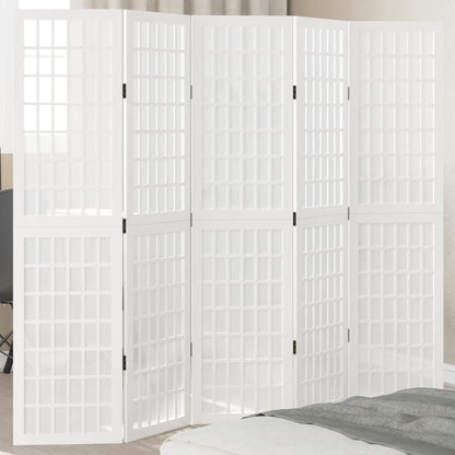 Biombo Separador De 5 Paneles Madera Maciza Paulownia Blanco