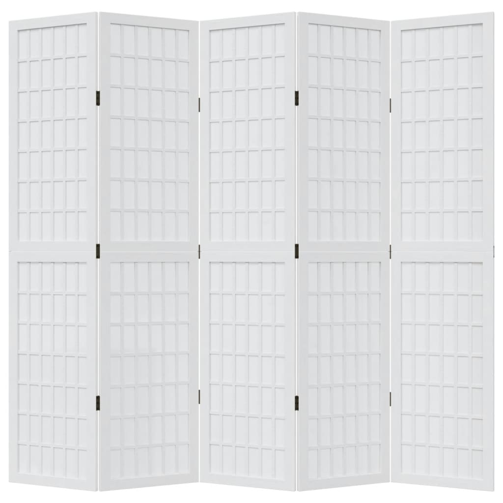 Biombo Separador De 5 Paneles Madera Maciza Paulownia Blanco