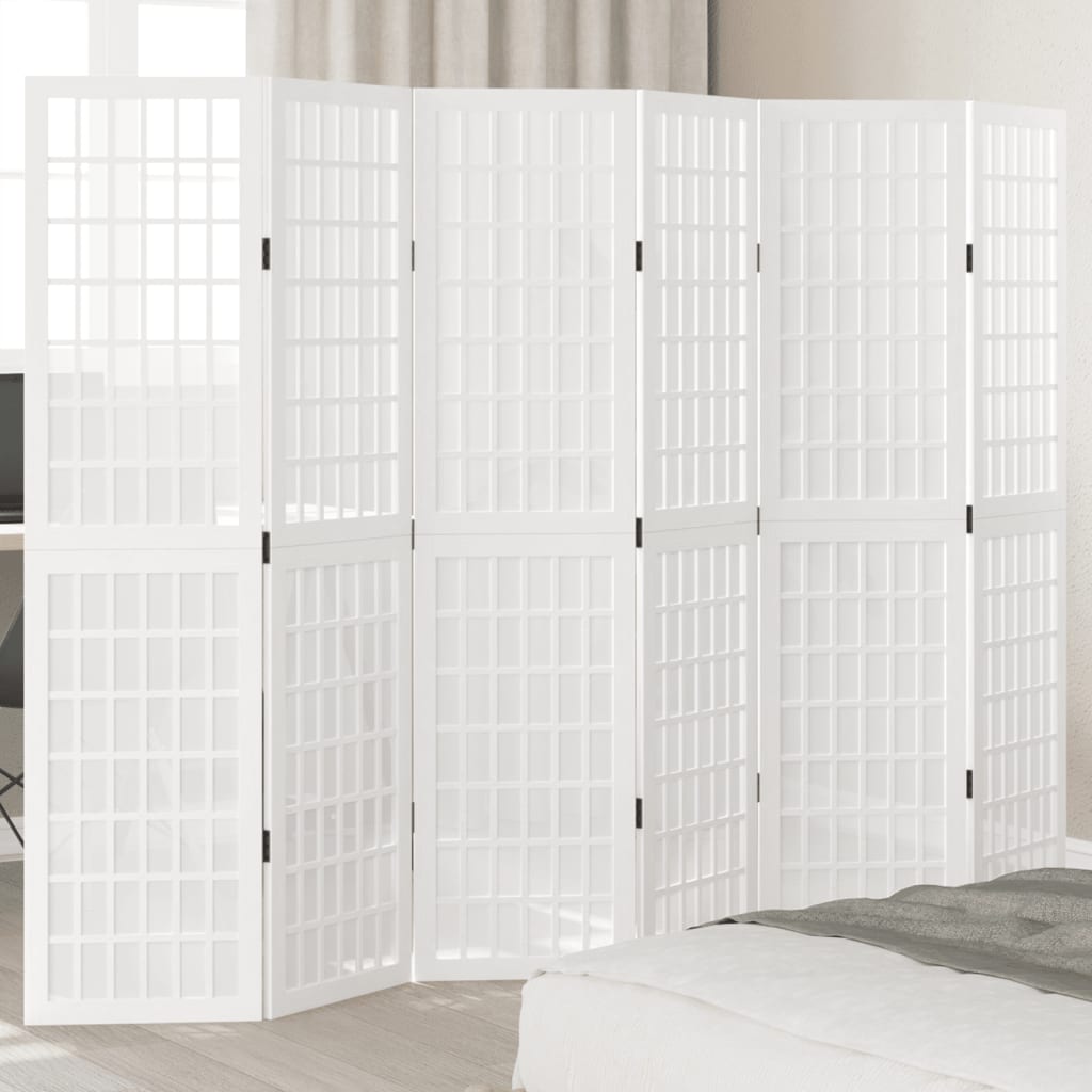 Biombo Separador De 5 Paneles Madera Maciza Paulownia Blanco