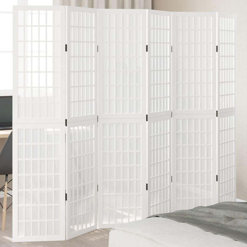 Biombo Separador De 5 Paneles Madera Maciza Paulownia Blanco