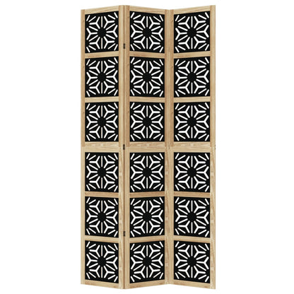 Biombo Separador 3 Paneles Madera Maciza Paulownia Marrón Negro