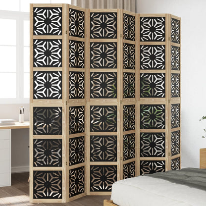 Biombo Separador 3 Paneles Madera Maciza Paulownia Marrón Negro