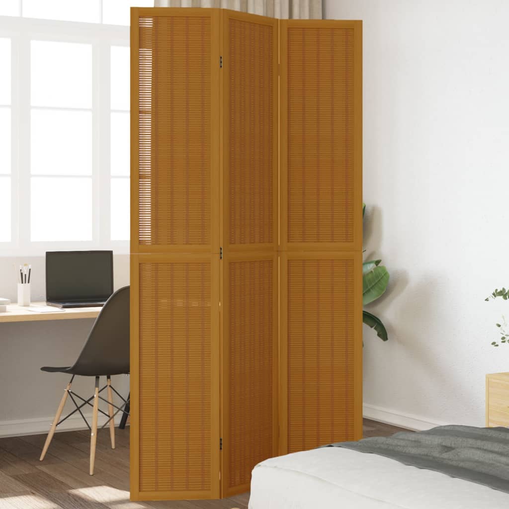 Biombo Separador De 3 Paneles Madera Maciza Paulownia Marrón