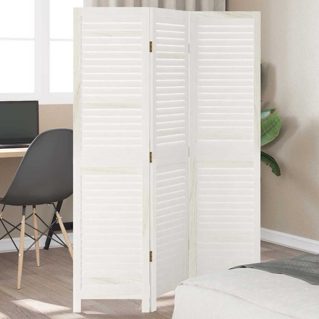 Biombo Separador De 3 Paneles Madera Maciza Paulownia Blanco
