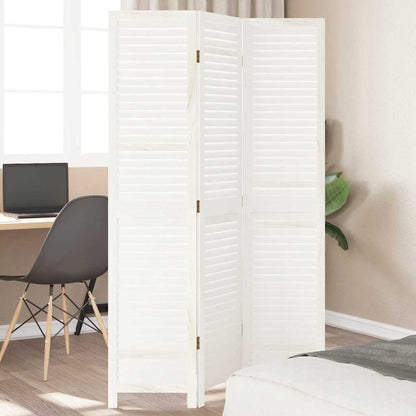 Biombo Separador De 3 Paneles Madera Maciza Paulownia Blanco