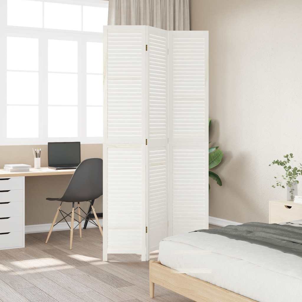 Biombo Separador De 3 Paneles Madera Maciza Paulownia Blanco