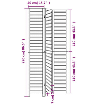 Biombo Separador De 3 Paneles Madera Maciza Paulownia Blanco