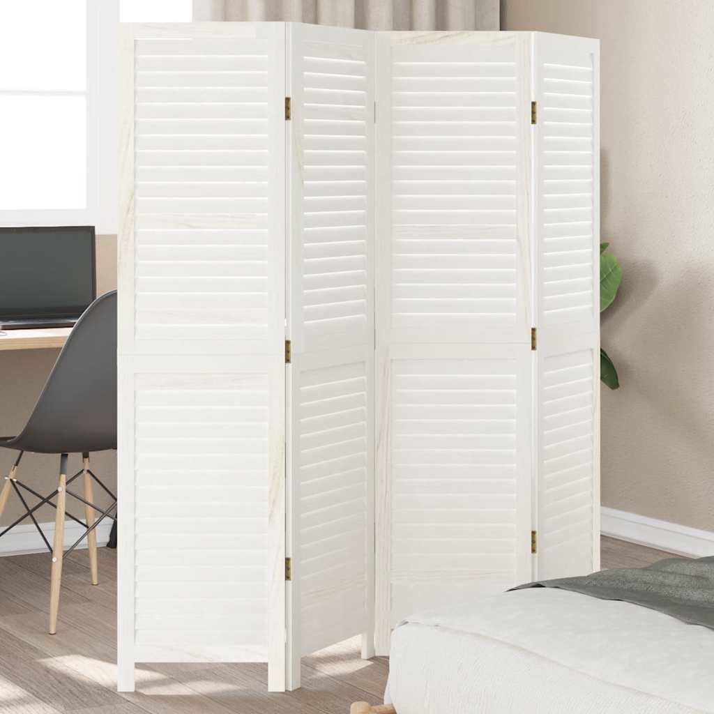 Biombo Separador De 3 Paneles Madera Maciza Paulownia Blanco