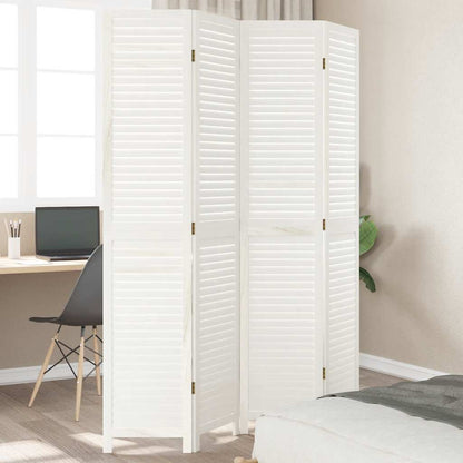 Biombo Separador De 3 Paneles Madera Maciza Paulownia Blanco
