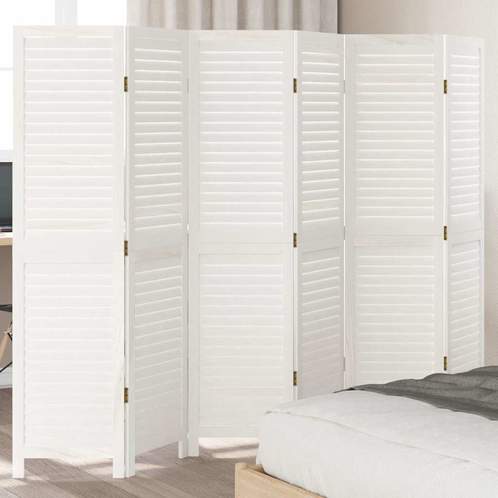 Biombo Separador De 3 Paneles Madera Maciza Paulownia Blanco