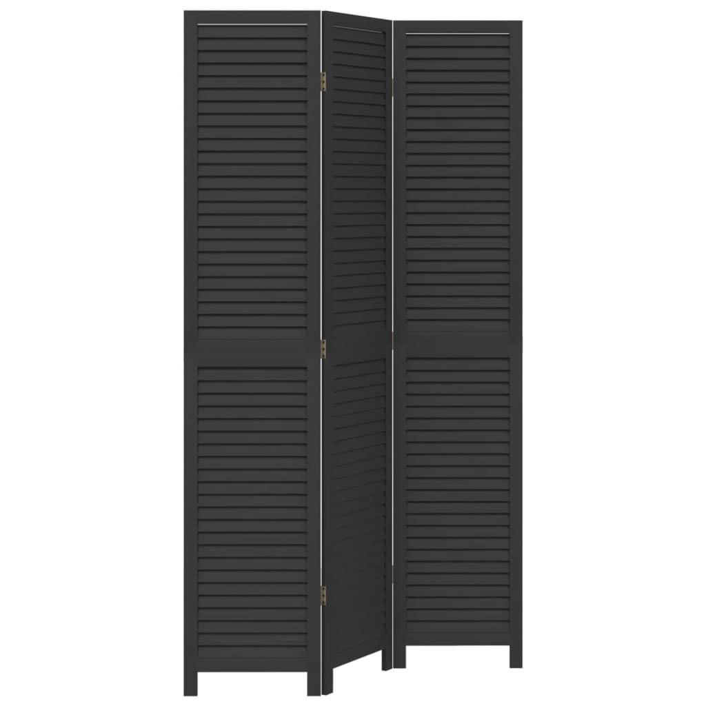 Biombo Separador De 3 Paneles Madera Maciza Paulownia Negro