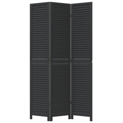 Biombo Separador De 3 Paneles Madera Maciza Paulownia Negro