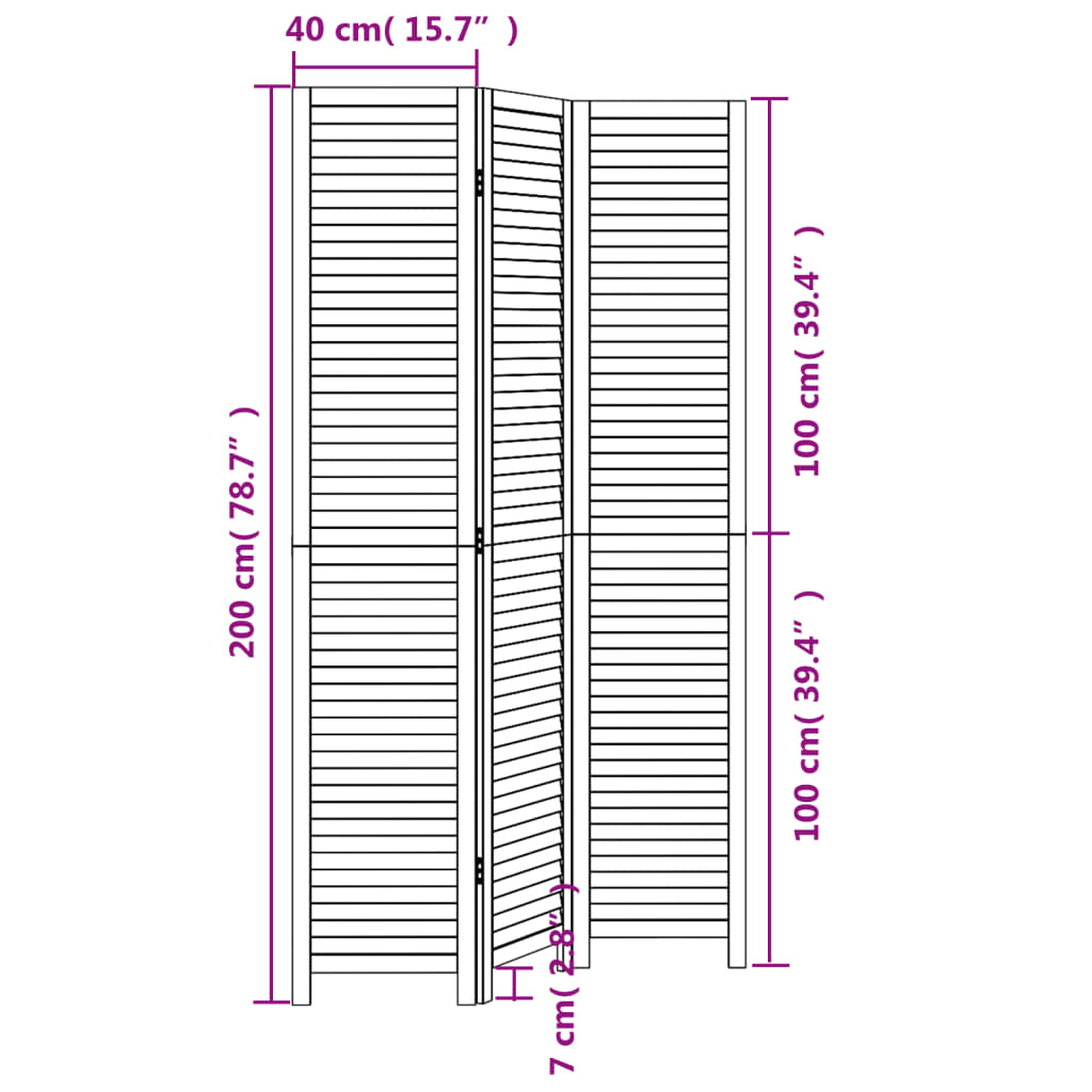 Biombo Separador De 3 Paneles Madera Maciza Paulownia Negro
