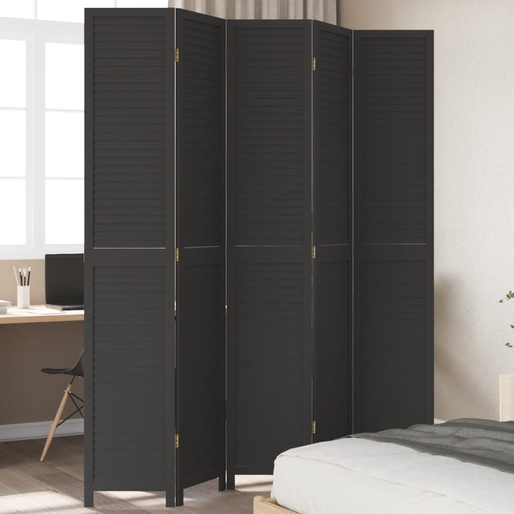 Biombo Separador De 3 Paneles Madera Maciza Paulownia Negro