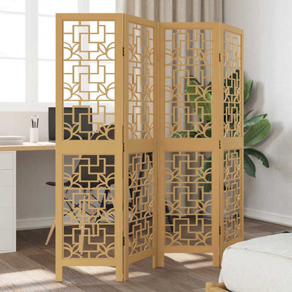 Biombo Separador De 6 Paneles Madera Maciza Paulownia Marrón