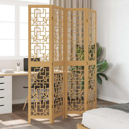 Biombo Separador De 6 Paneles Madera Maciza Paulownia Marrón