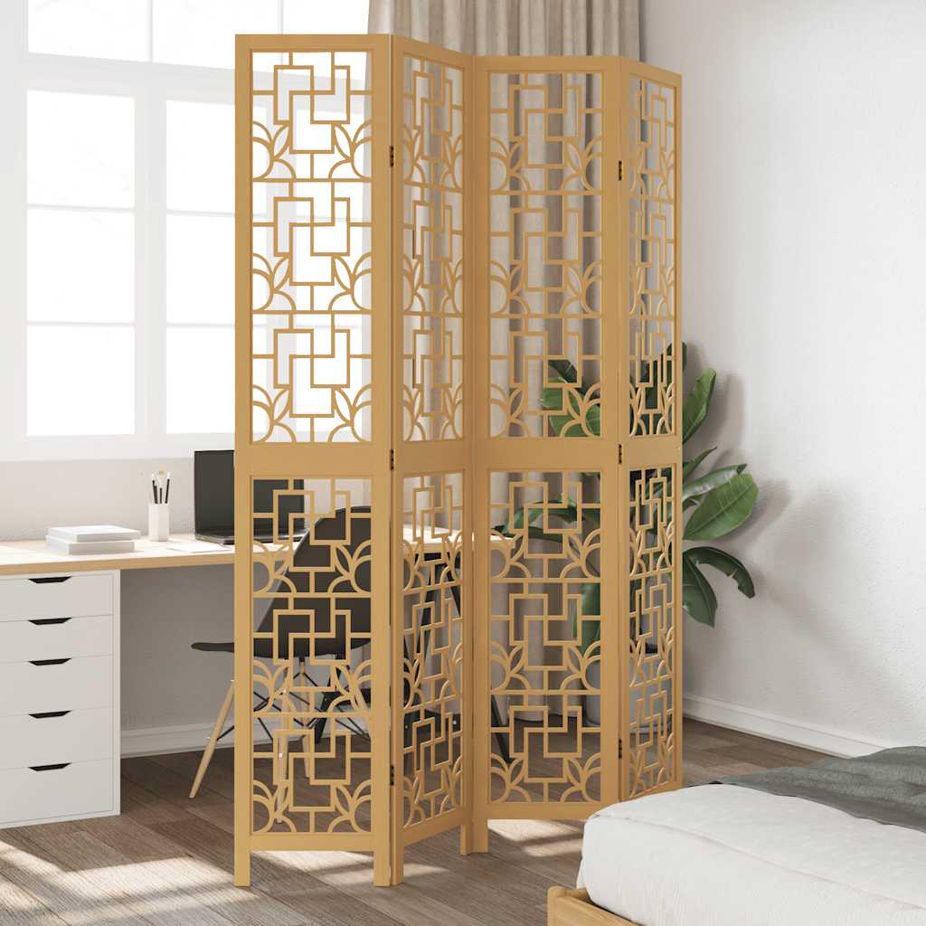 Biombo Separador De 6 Paneles Madera Maciza Paulownia Marrón