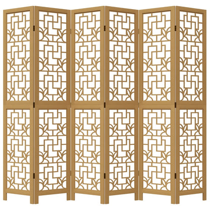 Biombo Separador De 6 Paneles Madera Maciza Paulownia Marrón