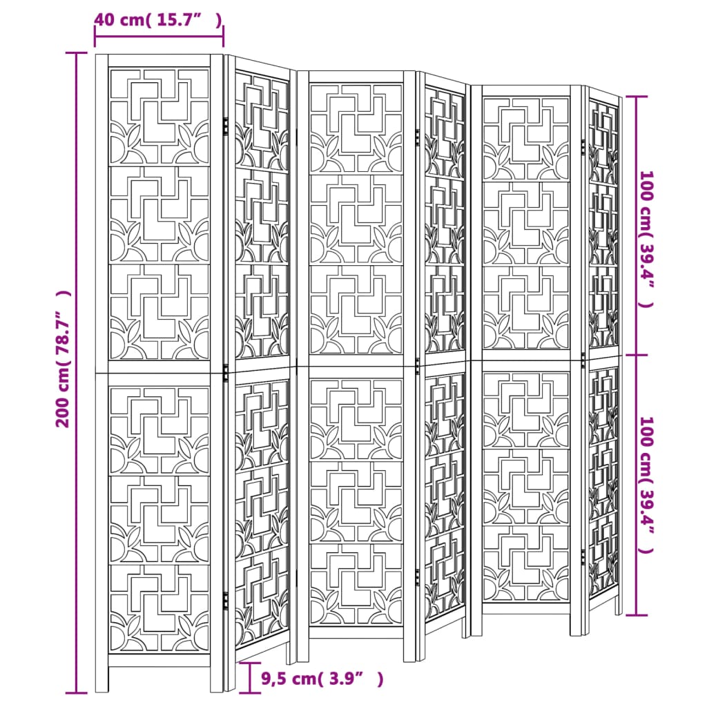 Biombo Separador De 6 Paneles Madera Maciza Paulownia Marrón