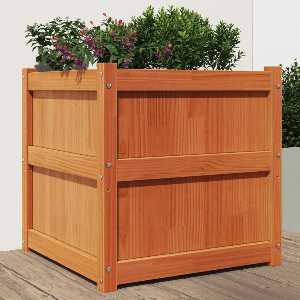 Jardineras De Exterior 2 Uds Madera Maciza De Pino Marrón Cera