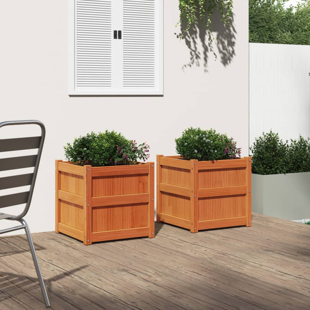 Jardineras De Exterior 2 Uds Madera Maciza De Pino Marrón Cera