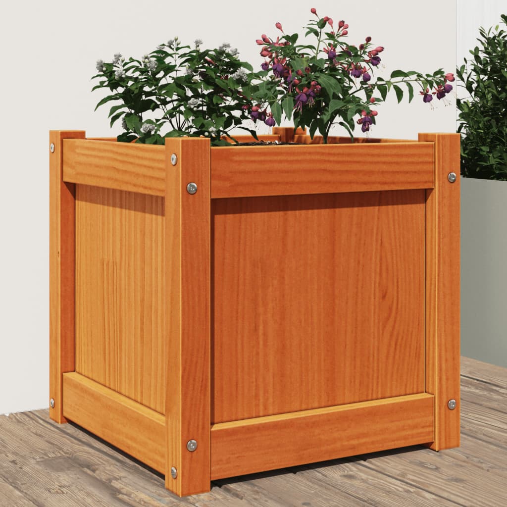 Jardineras De Exterior 2 Uds Madera Maciza De Pino Marrón Cera