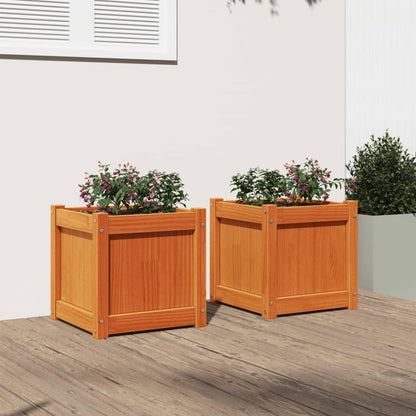 Jardineras De Exterior 2 Uds Madera Maciza De Pino Marrón Cera