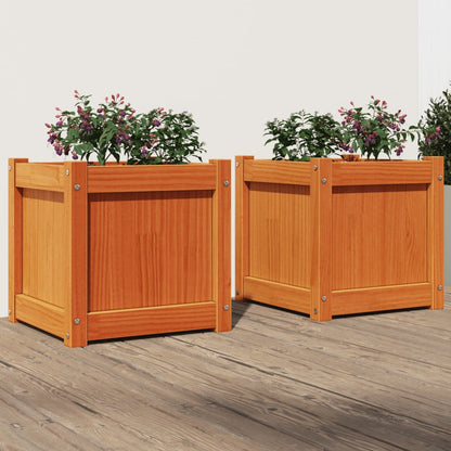 Jardineras De Exterior 2 Uds Madera Maciza De Pino Marrón Cera