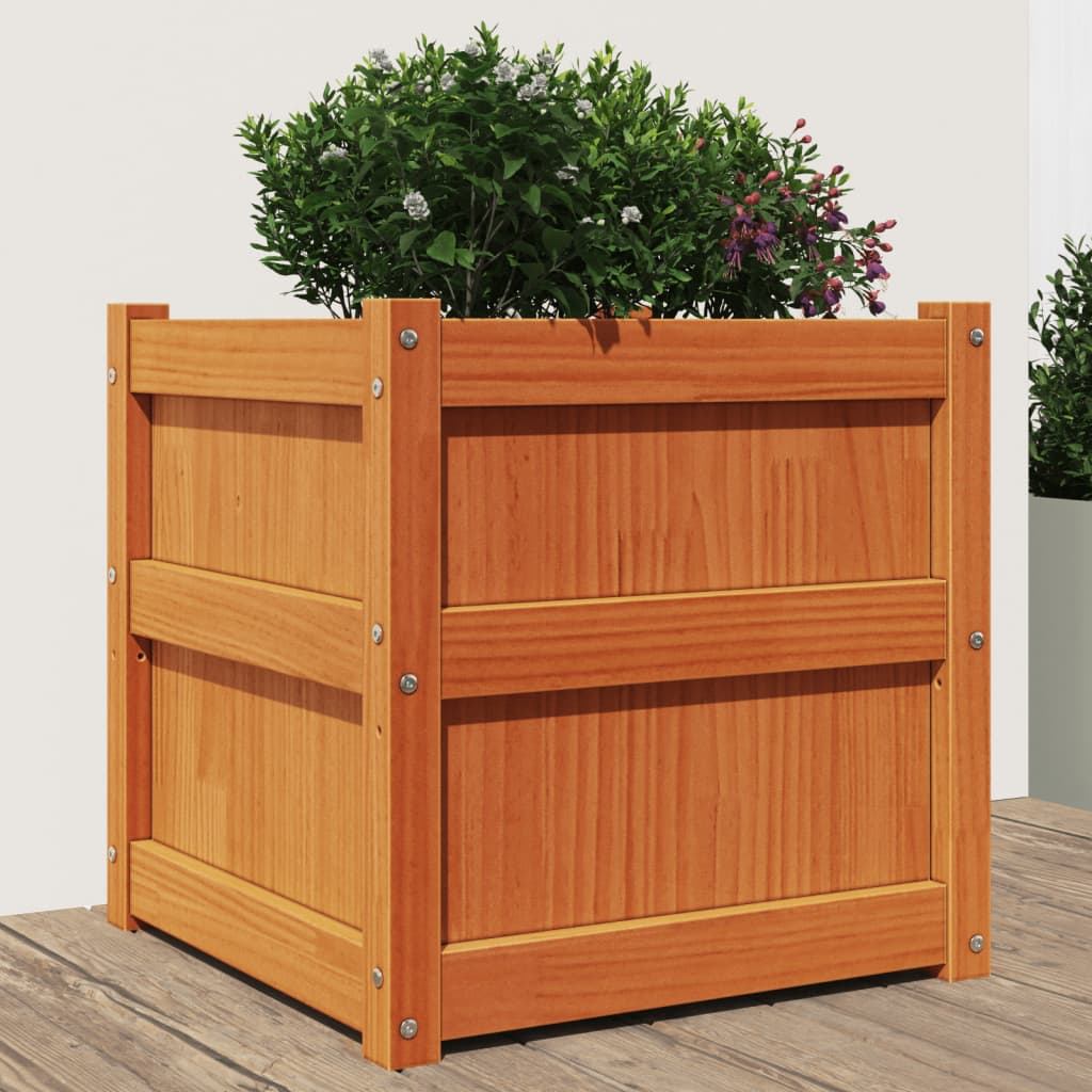 Jardineras De Exterior 2 Uds Madera Maciza De Pino Marrón Cera