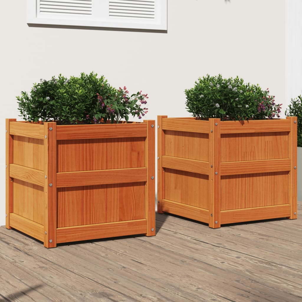 Jardineras De Exterior 2 Uds Madera Maciza De Pino Marrón Cera