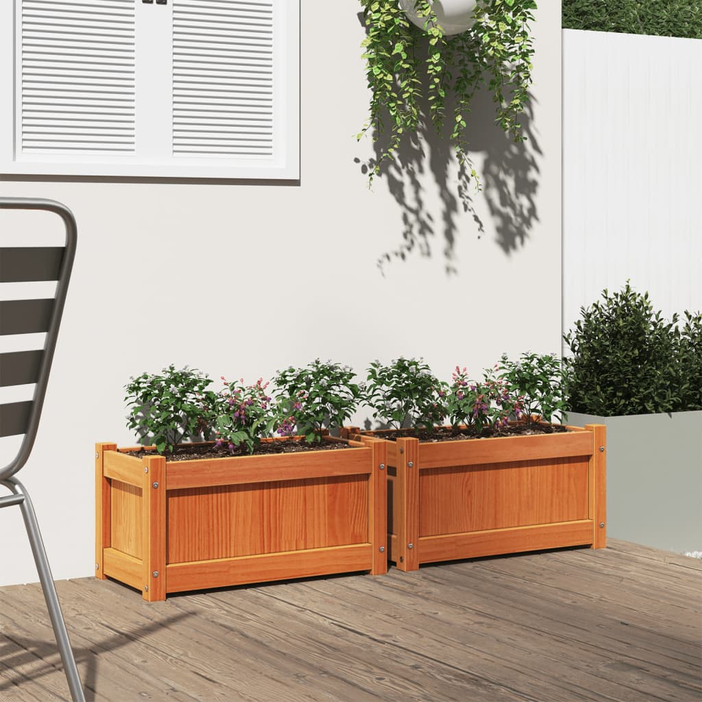Jardineras De Exterior 2 Uds Madera Maciza De Pino Cera