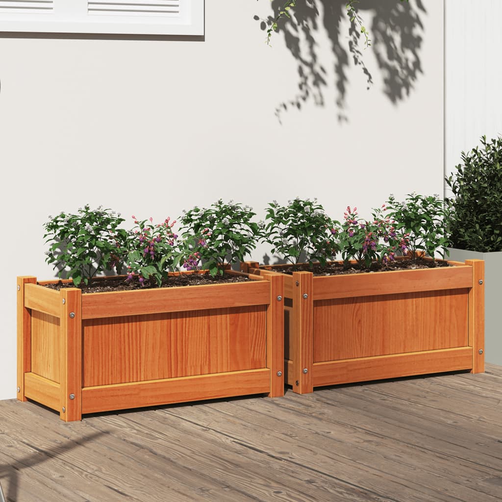Jardineras De Exterior 2 Uds Madera Maciza De Pino Cera