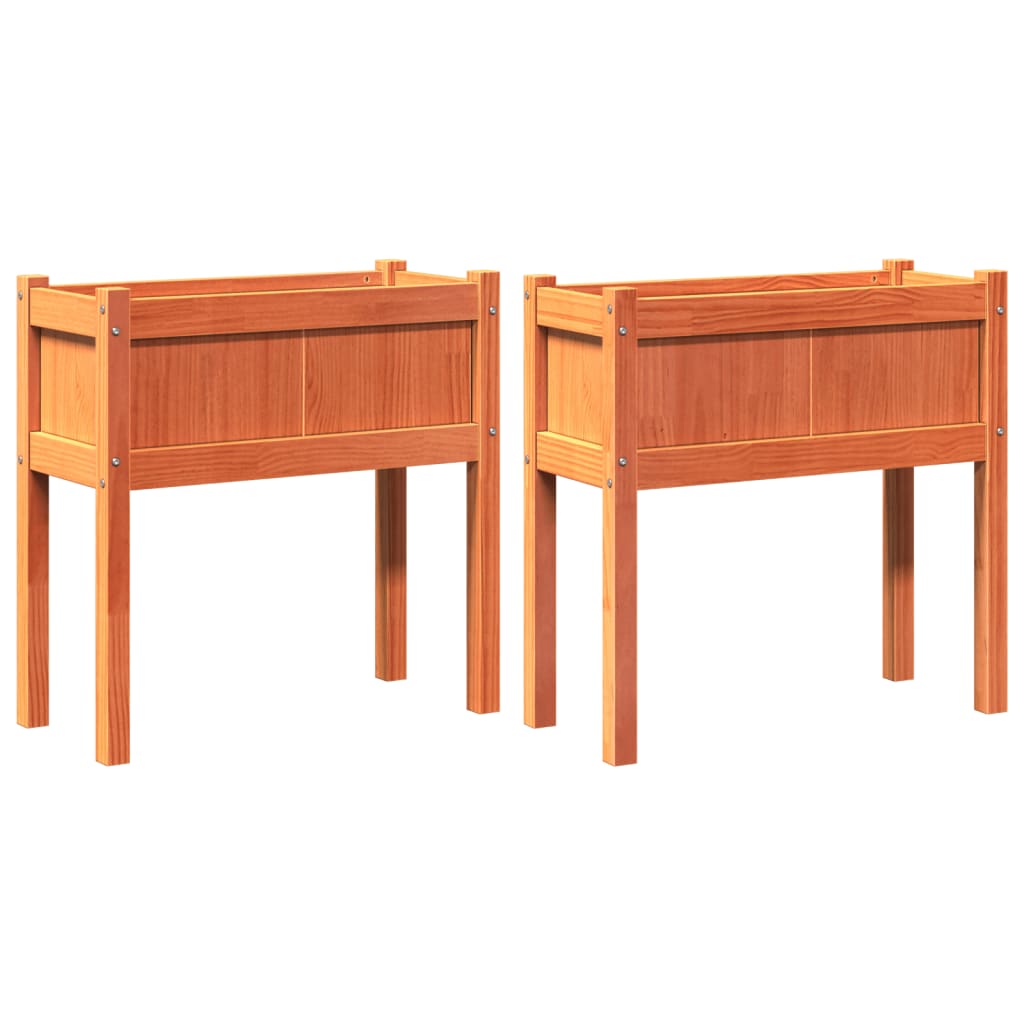 Jardineras Con Patas 2 Uds Madera Maciza De Pino Marrón Cera