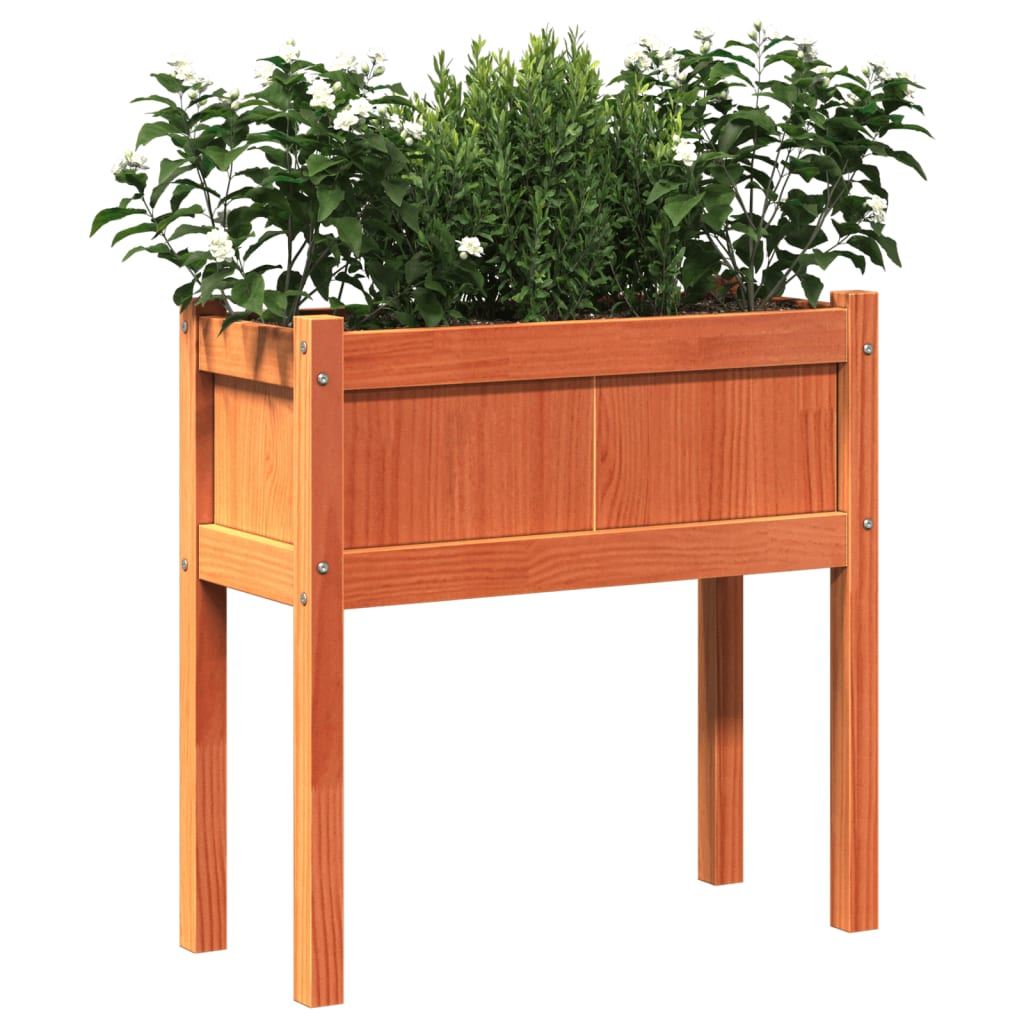 Jardineras Con Patas 2 Uds Madera Maciza De Pino Marrón Cera