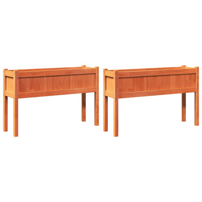 Jardineras Con Patas 2 Uds Madera Maciza De Pino Marrón Cera