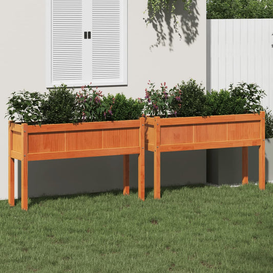 Jardineras Con Patas 2 Uds Madera Maciza De Pino Marrón Cera