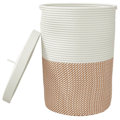 Cesta De Almacenaje Con Tapa Algodón Y Blanco Ø37X50 Cm