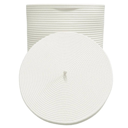 Cesta De Almacenaje Con Tapa Algodón Y Blanco Ø37X50 Cm