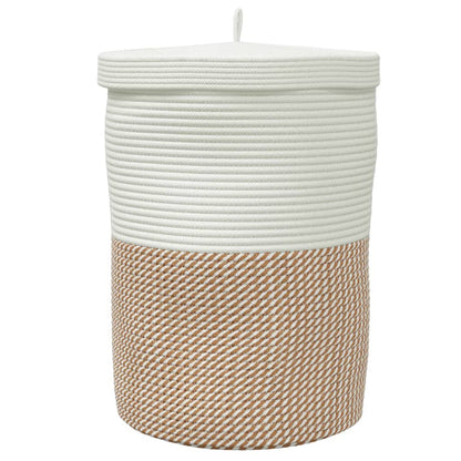 Cesta De Almacenaje Con Tapa Algodón Y Blanco Ø37X50 Cm
