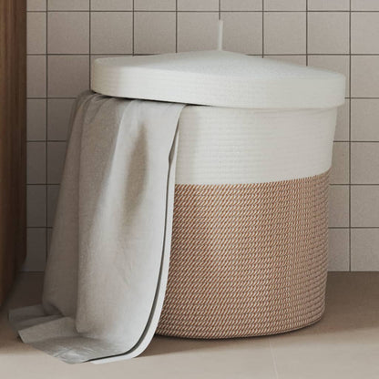 Cesta De Almacenaje Con Tapa Algodón Blanco Y Ø40X35 Cm